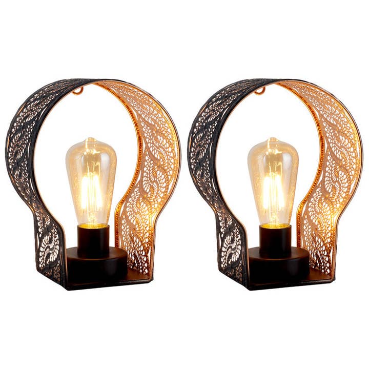 HomeRoots - Wholesale Accent/desk lamp - 7" Black Battery Operated Round Bedside Lamp With Pierced Shade2