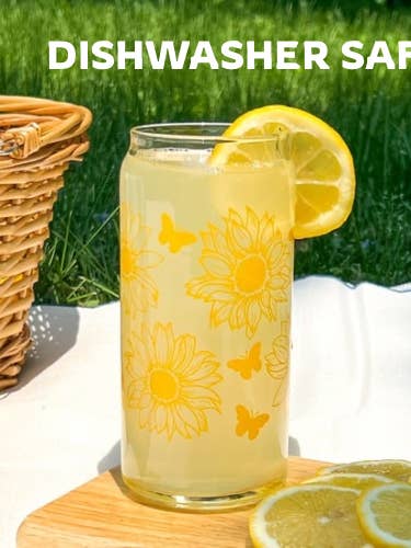 Sunflower glass cup for wholesale by Uplifter Sticker