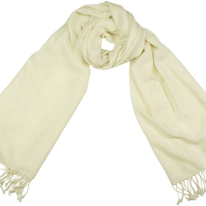 Cachecol de casimira, tecido à mão, lã branca por atacado de Shirin Sehan