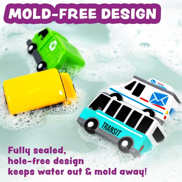Tub Works LLC - Wholesale Bath Toy - Baby - Tub Works® Vehicles™ Bath Cars Mold Free Bath Toys, 6 Pack7