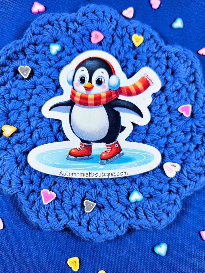 Ice Skating Penguin Vinyl Sticker for wholesale by Autumnmist Boutique
