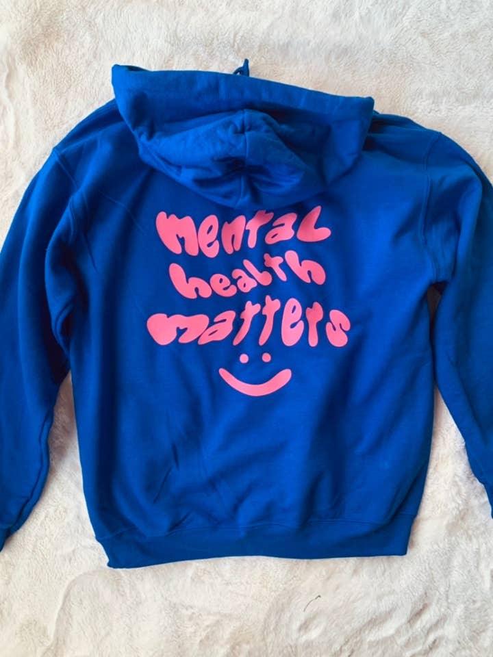 Mental Health Matters Hoodie Smiley Sweatshirt Blauw Roze voor wholesale door Rad Vibes Only