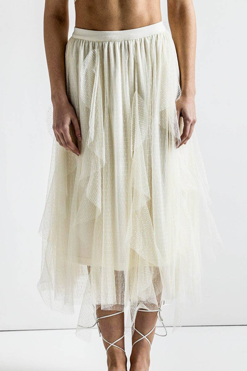 noflik - Wholesale Skirt - Women's - Waterfall PolkaDot Tulle Mesh Ruffle Midi Skirt- INS1009_7