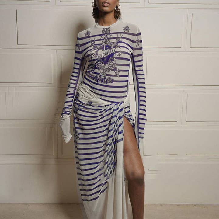 BLUE MB FASHION TATTOO MESH LONG SLEEVE SKIRT 2 PCS SET 3394LY for wholesale on Faire11