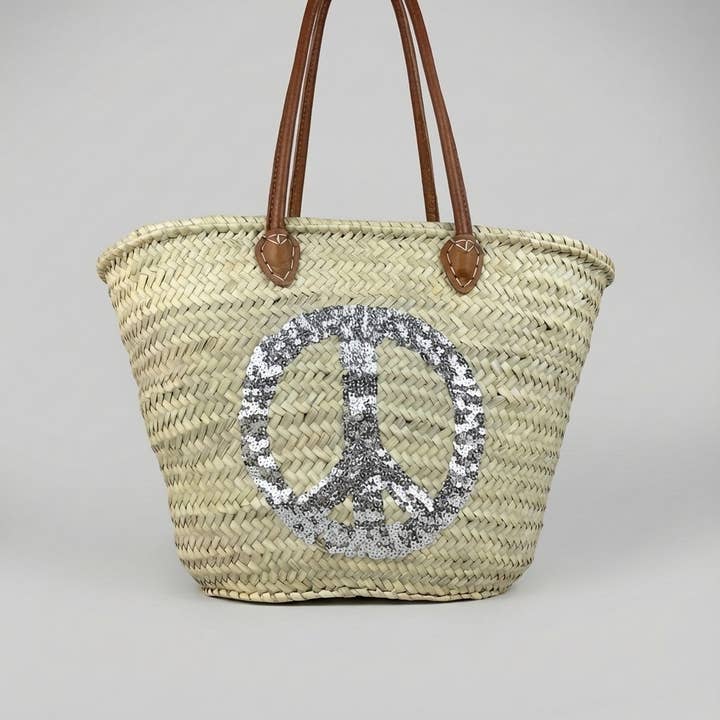 Melecraft - Wholesale Beach Bag - Peace Sign straw bag, french market basket12