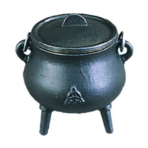 Mini Triquetra Cast Iron Cauldron w/ Lid (3.5 in.) for wholesale by Designs by Deekay Inc.