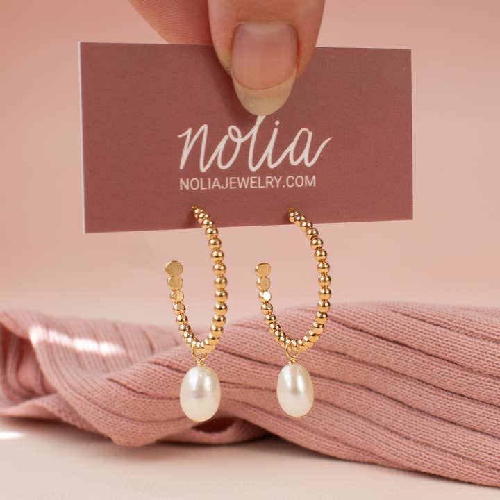 NOLIA Jewelry - Wholesale Hoop Earrings - Avila Pearl Hoop Earrings • 14k Gold Filled or Silver4