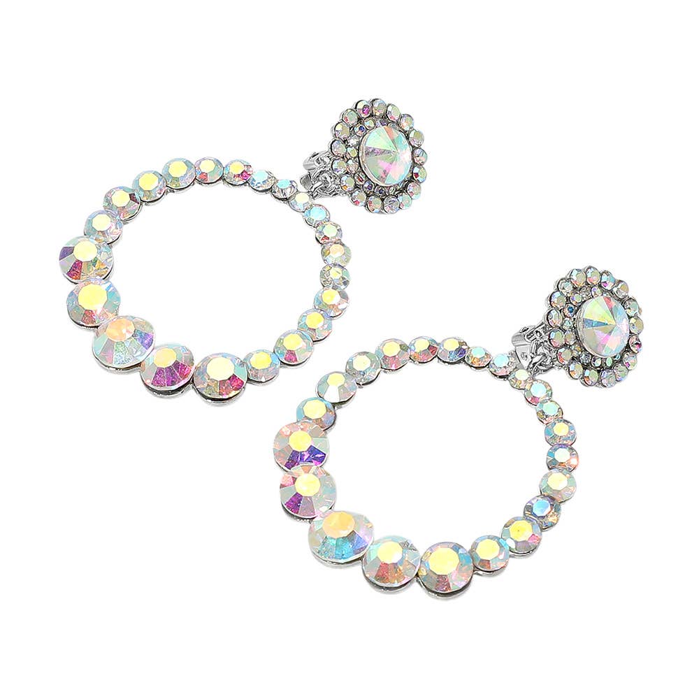 Sensibling Corp. – wholesale Clip-on earrings – Round Faceted Stone Ring Dangle Evening Clip On Earrings9