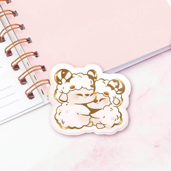 Cuddling Sheep Cute Kawaii Glossy Sticker Pack 2.5" for wholesale by BeeluArt