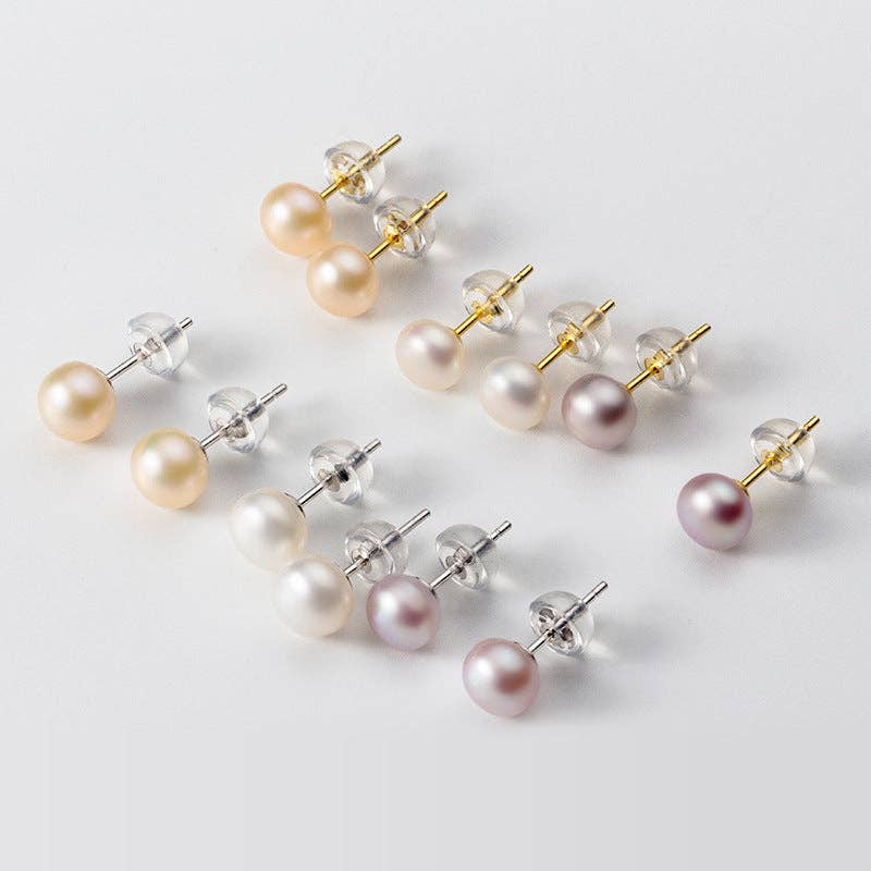 Perimade & Co. LLC - Wholesale Stud/Post Earrings - White Pink Purple Pearl Stud Earrings in 925 Sterling Silver25