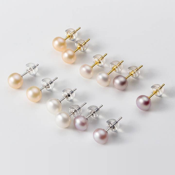 Perimade & Co. LLC - Wholesale Stud/Post Earrings - White Pink Purple Pearl Stud Earrings in 925 Sterling Silver25