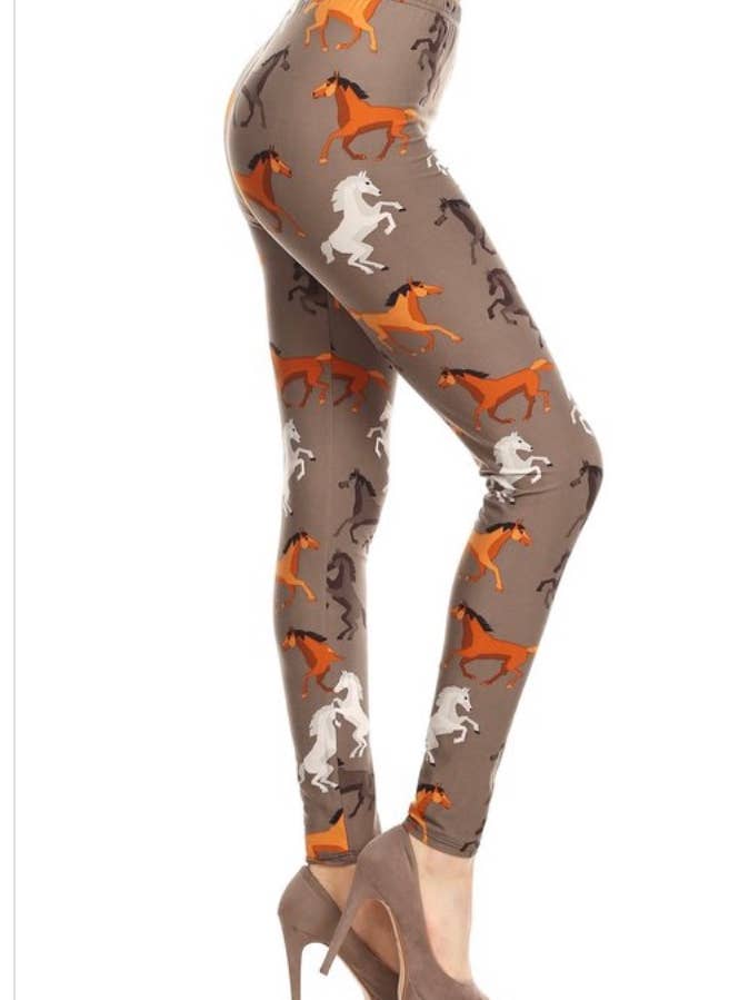 Leggings taglia unica con stampa Mustang Wild Brown Horses Colts per la vendita all'ingrosso da parte di Love 4 Leggings