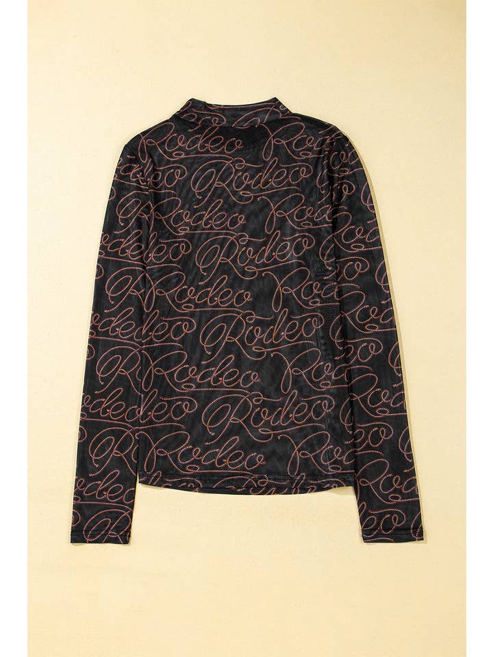 Svart Western Rodeo Mesh Polokrage Långärmad Topp för wholesale på Faire6