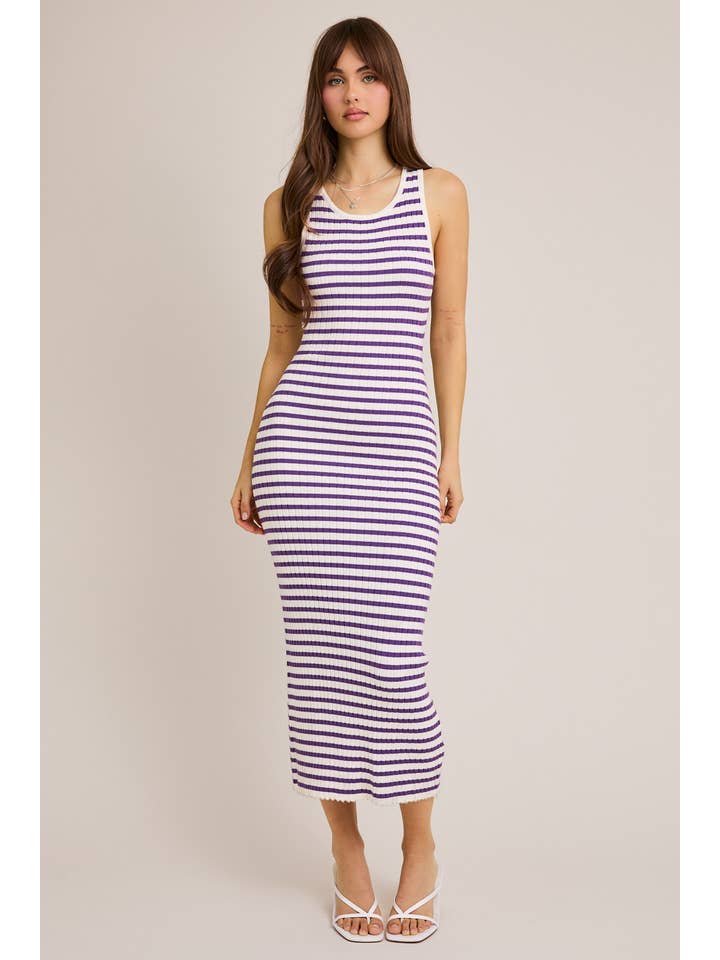 LE LIS - Wholesale Dress - Women's - SLEEVELESS ROUND NECK STRIPED RIB SWEATER DRESS22