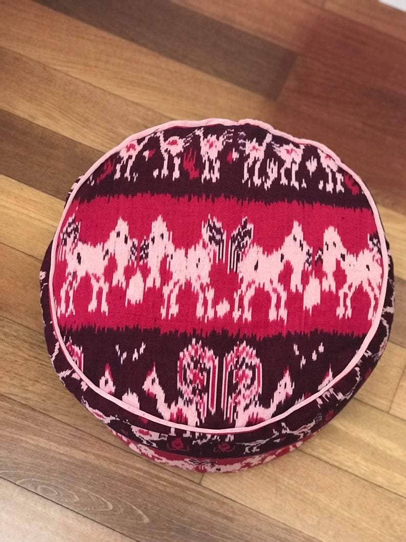 Kasih Co-op - Wholesale Pouf - Round Ikat Pouf Ottoman, Cover Only with No Insert.3