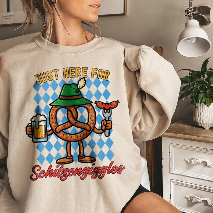 Vivtrek - Wholesale Screen Printed T-Shirt - Women's - Just Here for Schitzengiggles Funny German Beer Shirt3