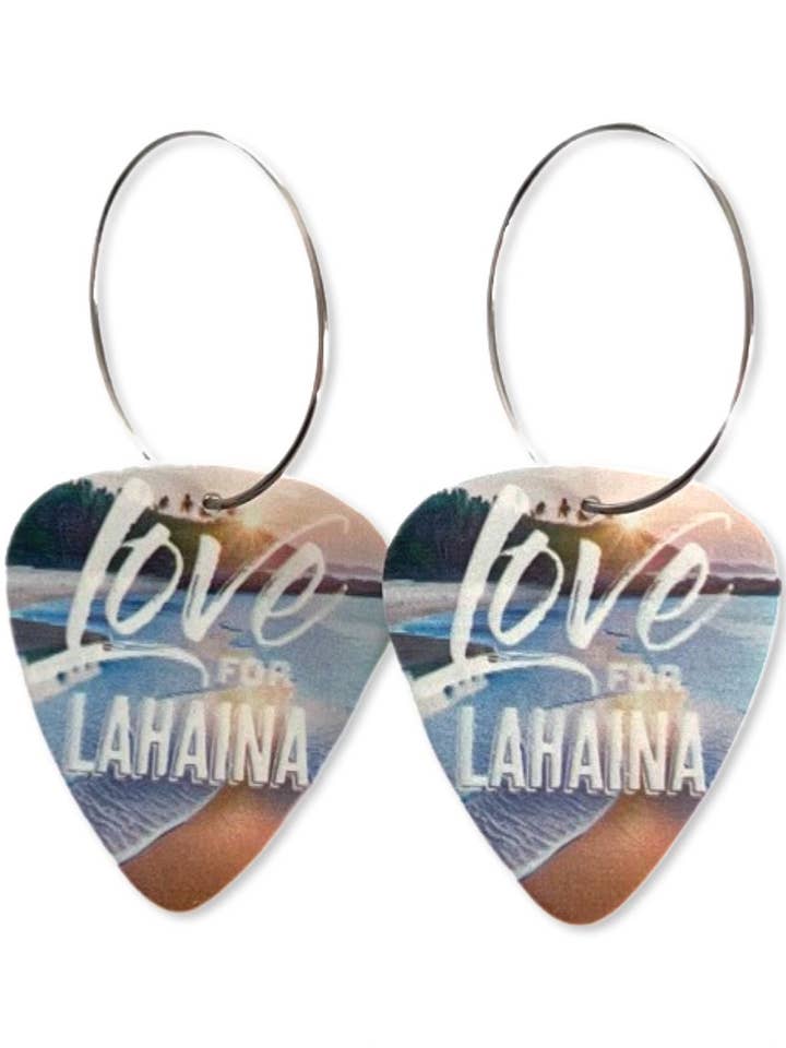 Love for Lahaina Sunset Hoepeloorbellen met enkele gitaarplectrums voor wholesale door Groupie Love