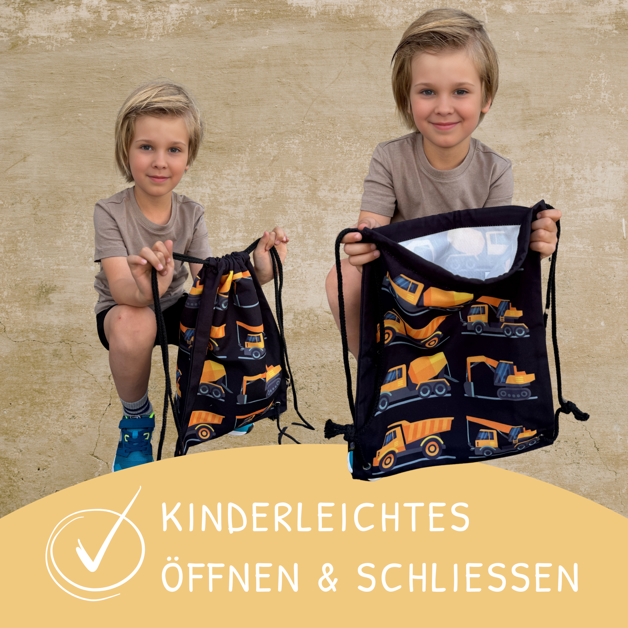 HECKBO - Wholesale Drawstring Bag - Kids - Gym bag construction vehicles black 83