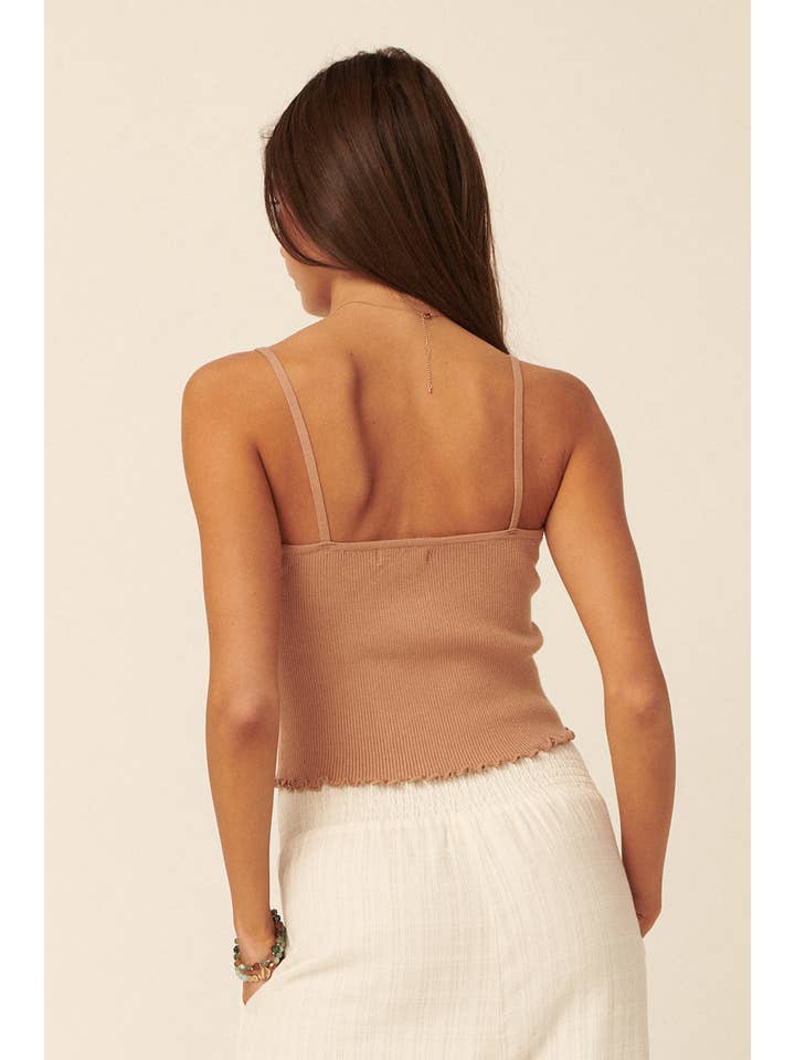Promesa USA - Wholesale Camisole - Women's - Ribbed Knit Square Neck Lettuce Edge Cami Top