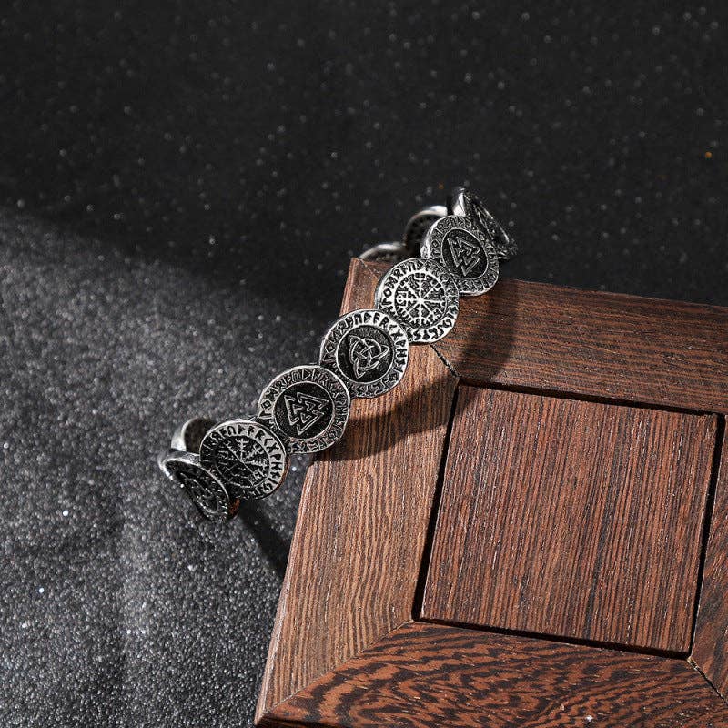 Silver Viking Odin Bracelet Men Retro Norse Shield Rune Jewelry for wholesale on Faire
