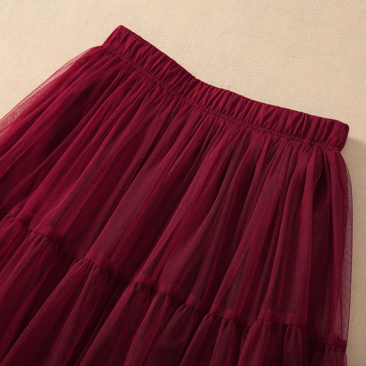 Productseeker – Großhandel Rock – Damen – SK038 Eleganter Netzrock mit Rüschensaum - Elastischer Bund5