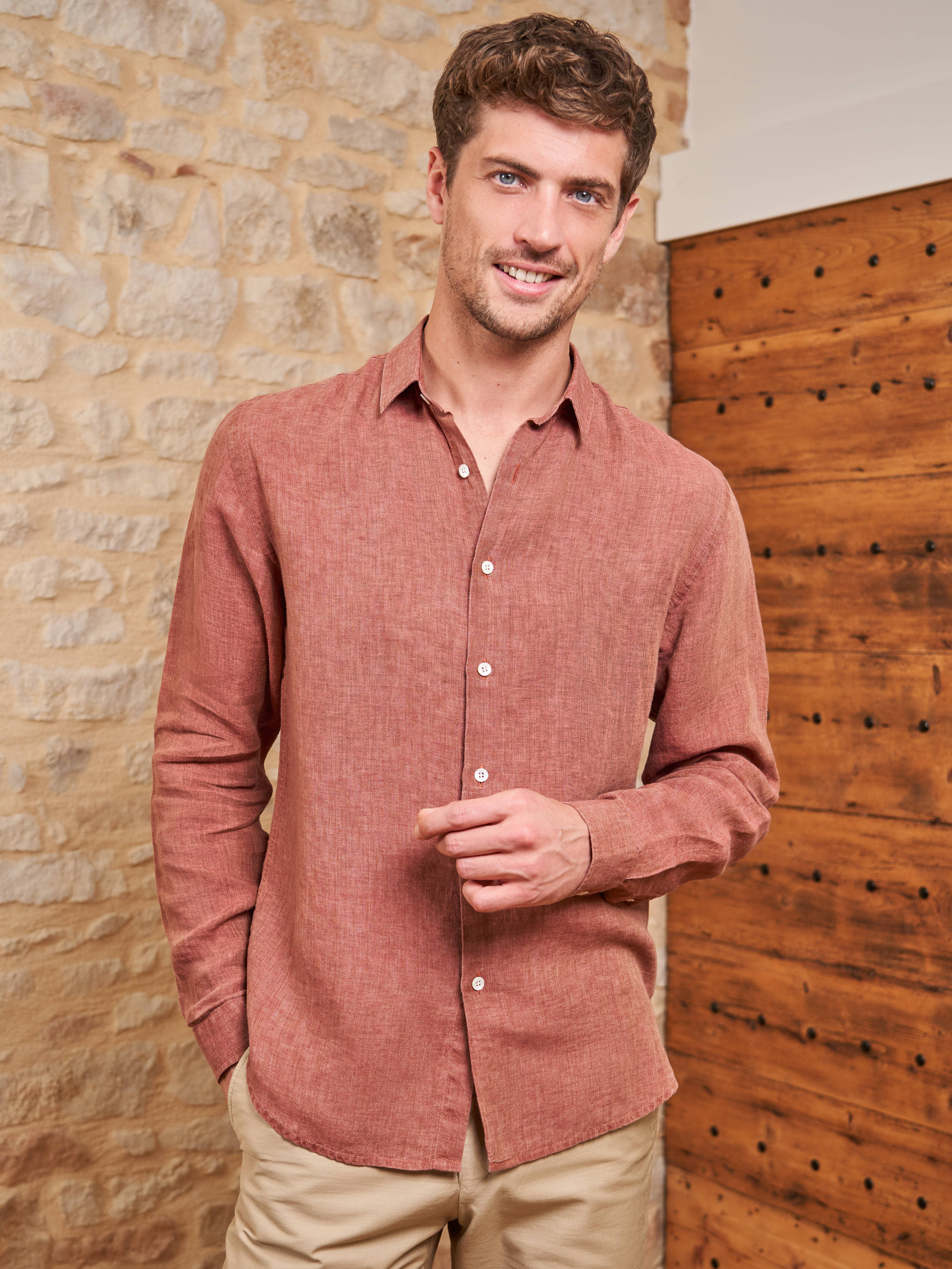 MONSIEUR MIMOSA - Vente Chemise à col boutonné – homme - CHEMISE LIN TERACOTTA