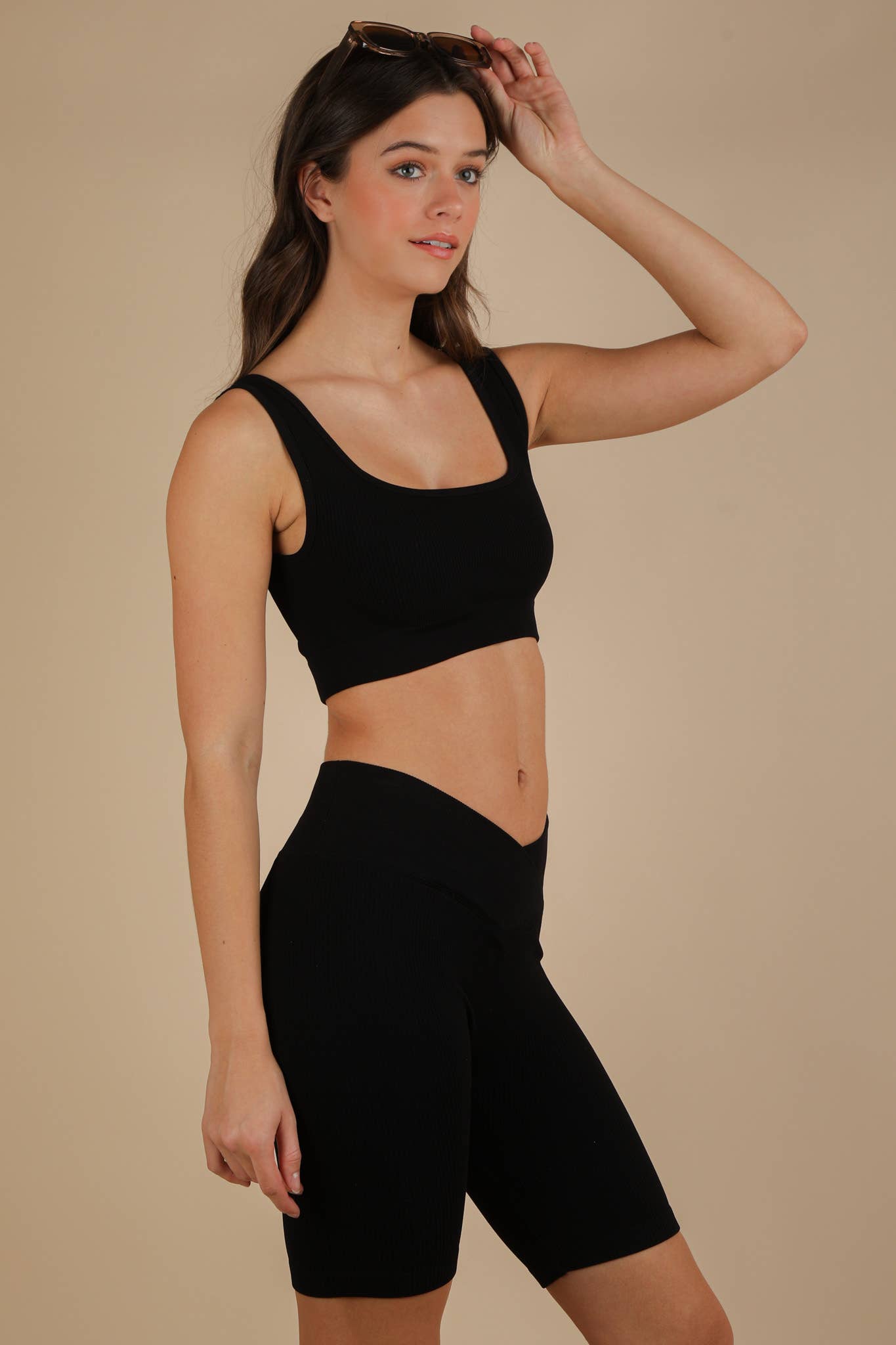 VERY J - Wholesale Activewear Set - Women's - NT12145SET-Ribbed Knit Activewear Top & Shorts Set14