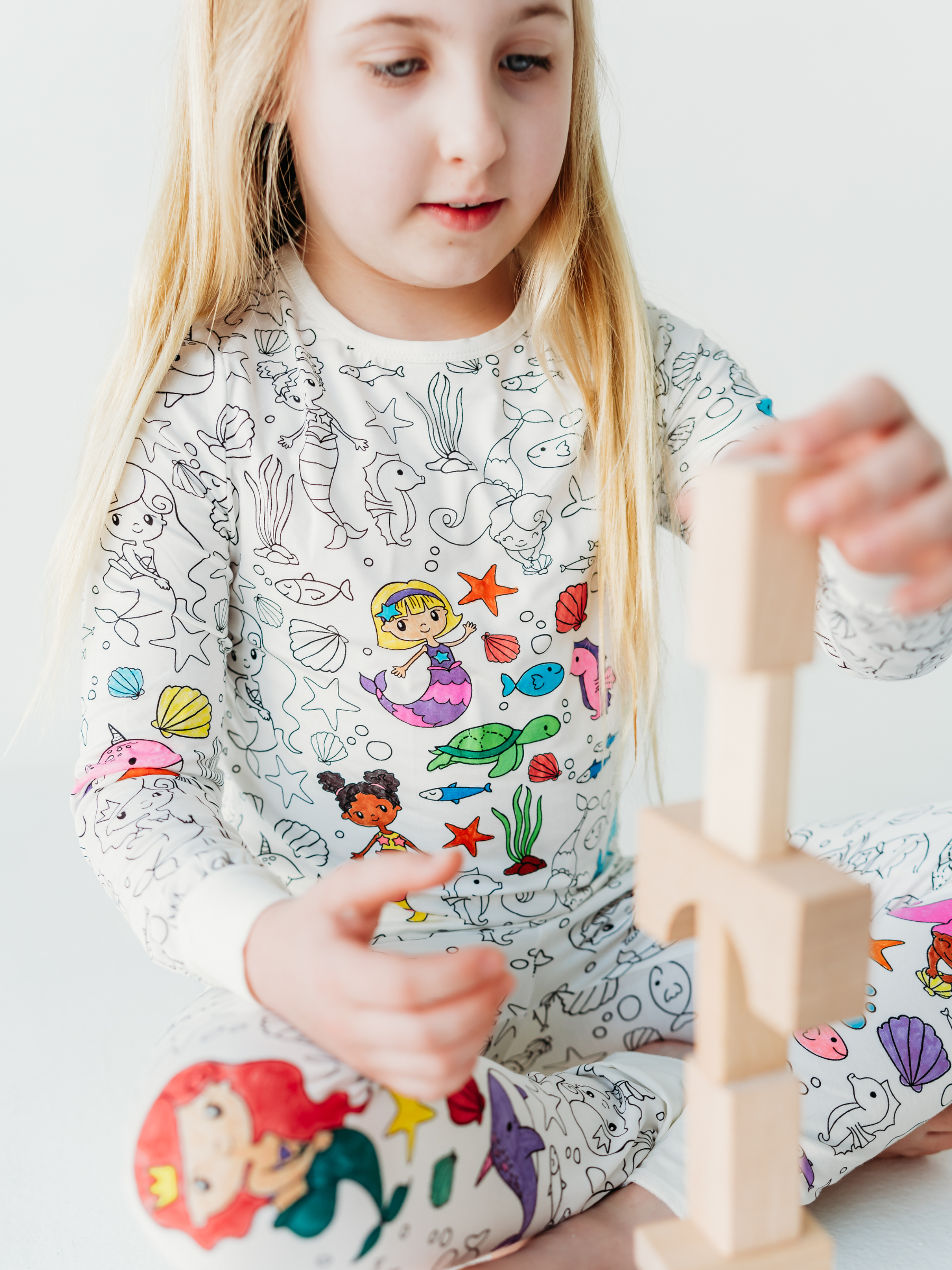 Bee Colorful Co. - Wholesale Sleepwear Set - Kids - Mermaid Coloring Pajamas 2 piece set made from Bamboo10