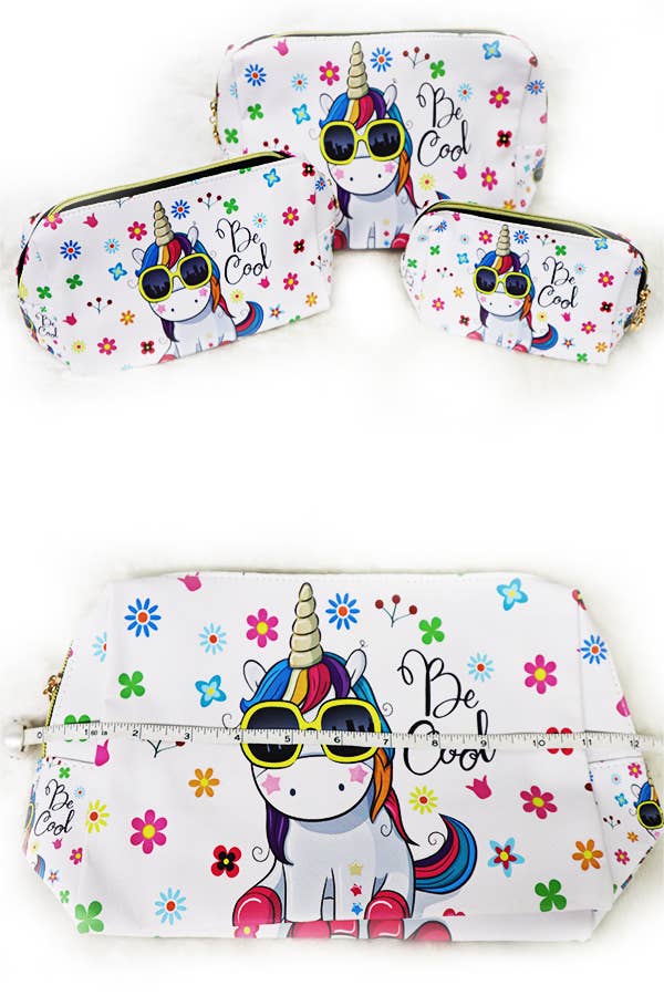 BLANC Lot de 3 pochettes cosmétiques Licorne en vente sur Faire3