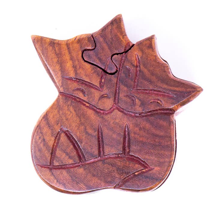 Global Crafts – wholesale Decorative box – Sheesham Wood Carved Fox Puzzle Box3