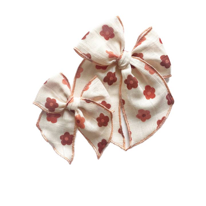 Gauze Cream Fall Daisies Elle Bow for wholesale by Lady Eleanor & Co