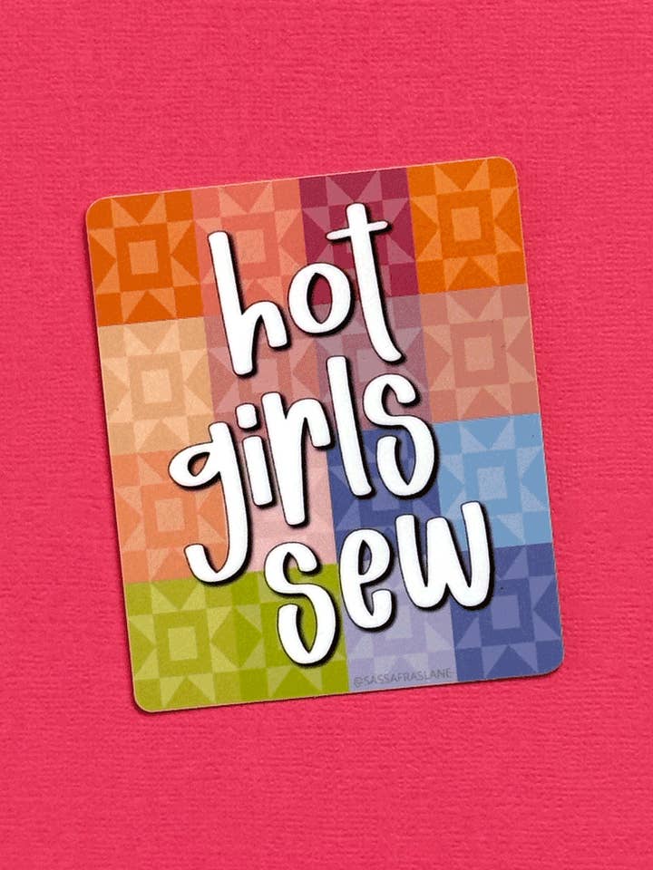 Hot Girls Sew Sticker for wholesale by Sassafras Lane Designs