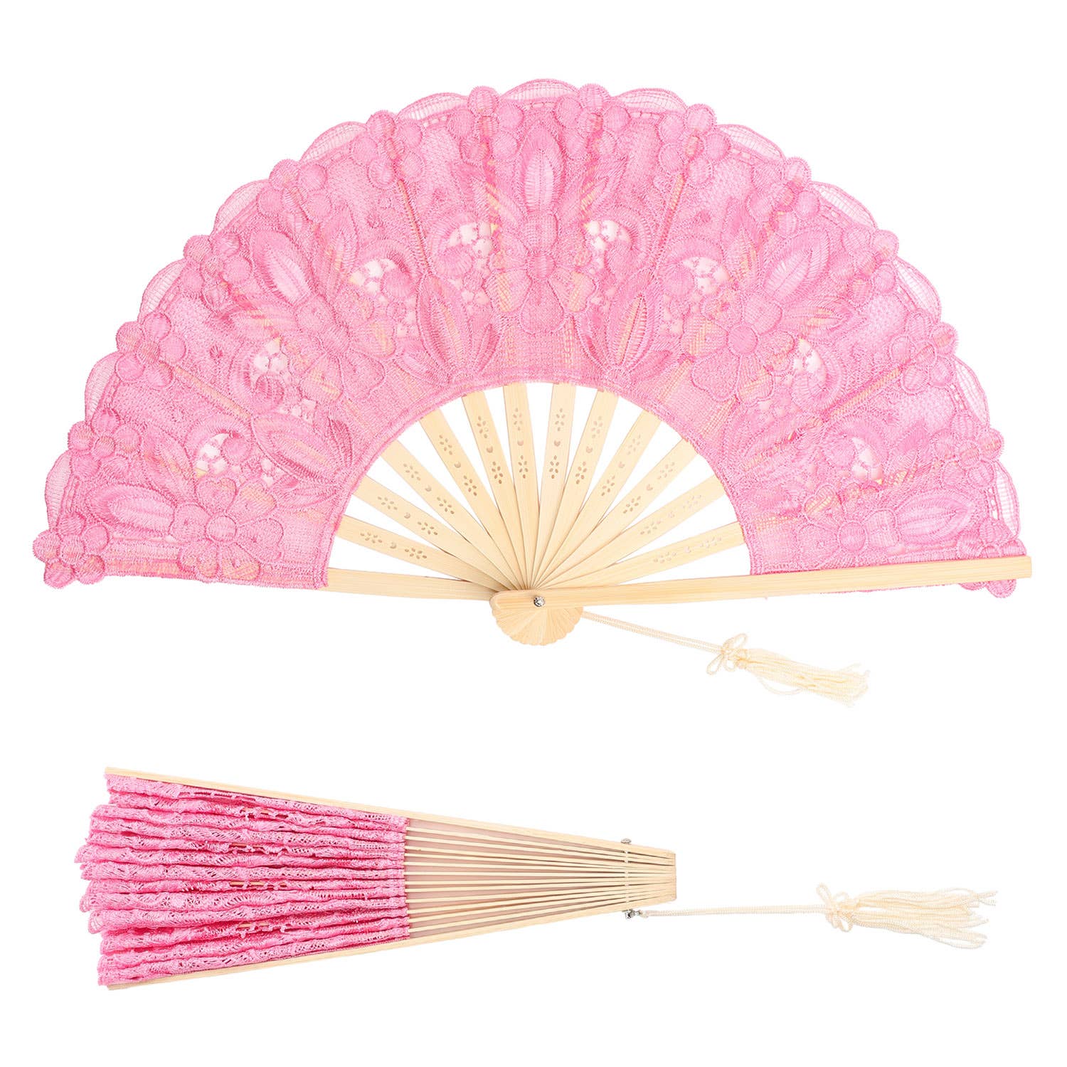 SP Sophia Collection - Wholesale Handheld Folding Fan - Spanish Victorian Floral Chantilly Lace Fan with Mini Tassel4