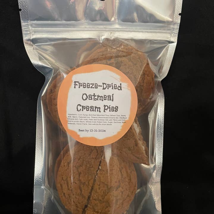 Freeze dried little Debbie oatmeal cream pie (3 cookies bag) for wholesale by Rodgers jam berries