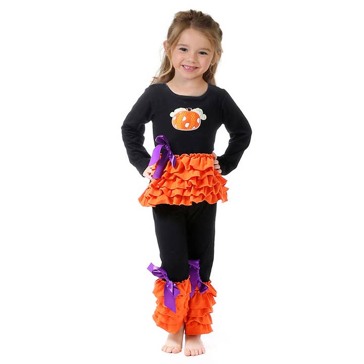 Baby Girl Halloween græskar Ruffle Outfit Set for engroshandel hos Amor Babee