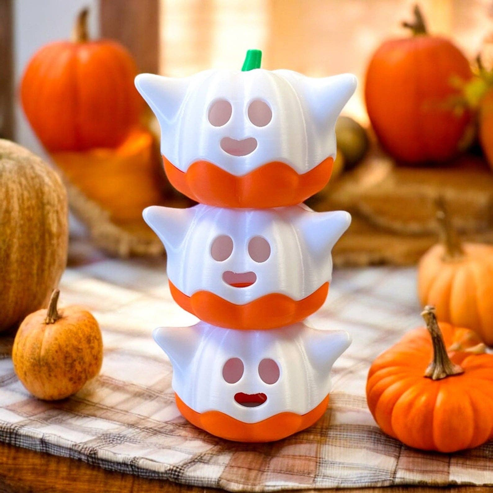 Der Krämer Factory - Wholesale Decorative Tabletop Object - Illuminated LED Halloween Pumpkin as Ghost | Halloween Decoration | Ghost Decoration3