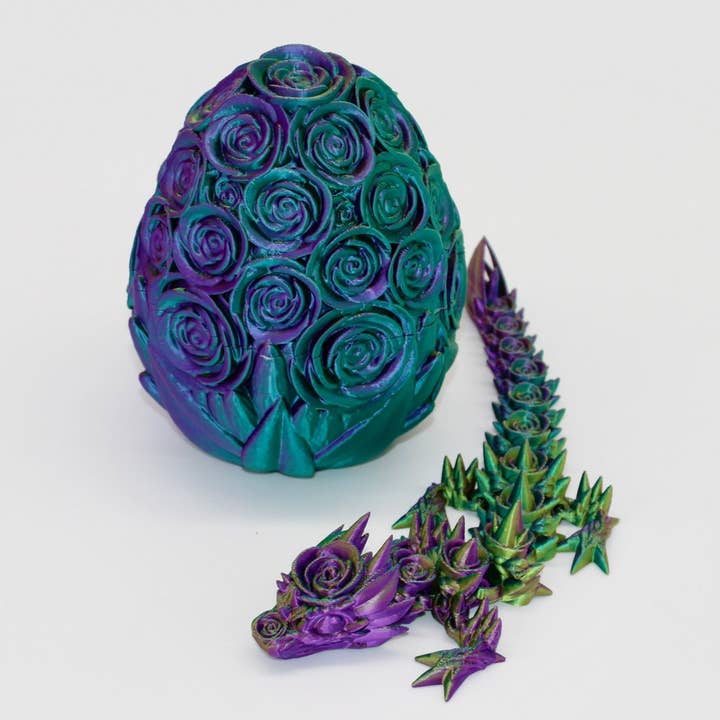 Rose Dragon and Egg Fidget Toy - 3D Printed Articulated Dragon for wholesale by Acworth Alchemist