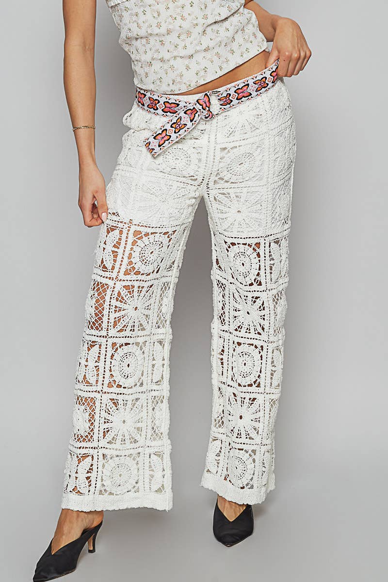 IVOIRE/ROSE Ceinture ajustable en tissu à motif papillon brodé en vente sur Faire7