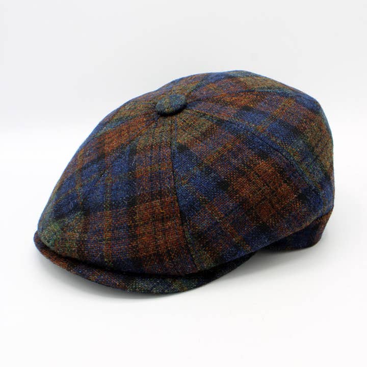 HO40BL – Blue Checked Newsboy Cap - Made in Italy for wholesale by LOOWIE