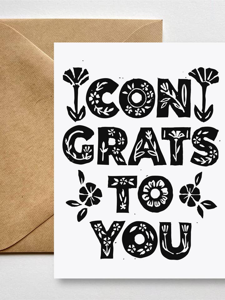 Block Print Folk Art Greeting Card - Congratulations for wholesale by Fox & Fables