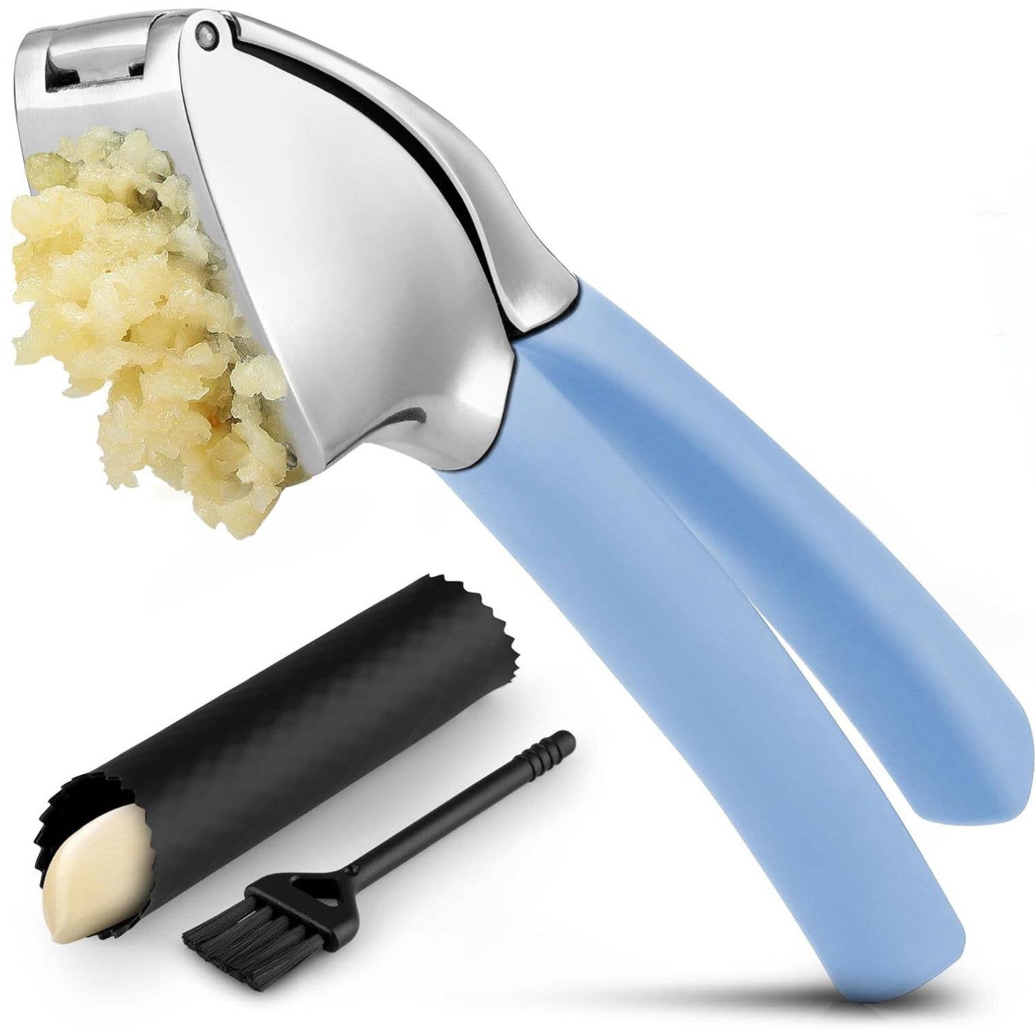 Zulay Kitchen - Wholesale Kitchen Tool/Gadget - Garlic Press Stainless Steel w/ Peeler and Brush9