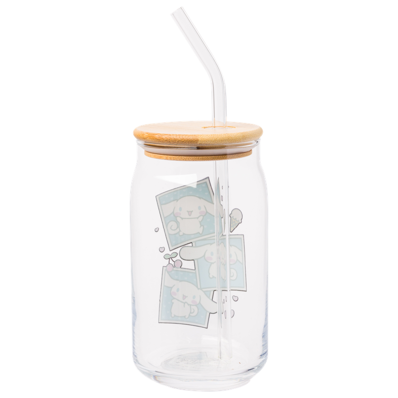 Silver Buffalo - Wholesale Drinking Glass/Cup - Cinnamoroll 16oz Glass Tumbler w Bamboo Lid *Ticketed*2