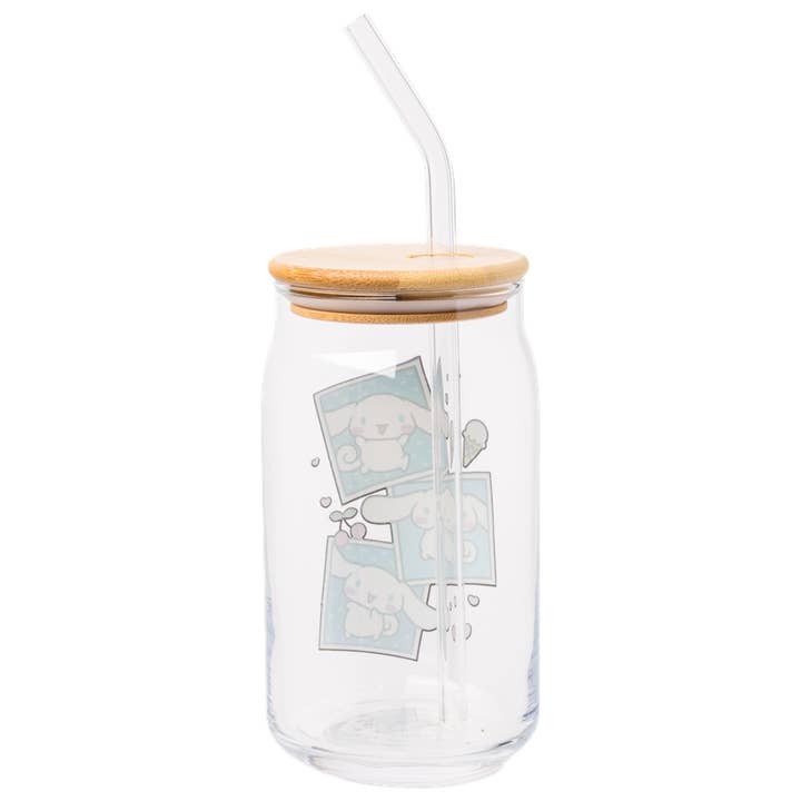 Silver Buffalo - Wholesale Drinking Glass/Cup - Cinnamoroll 16oz Glass Tumbler w Bamboo Lid *Ticketed*2