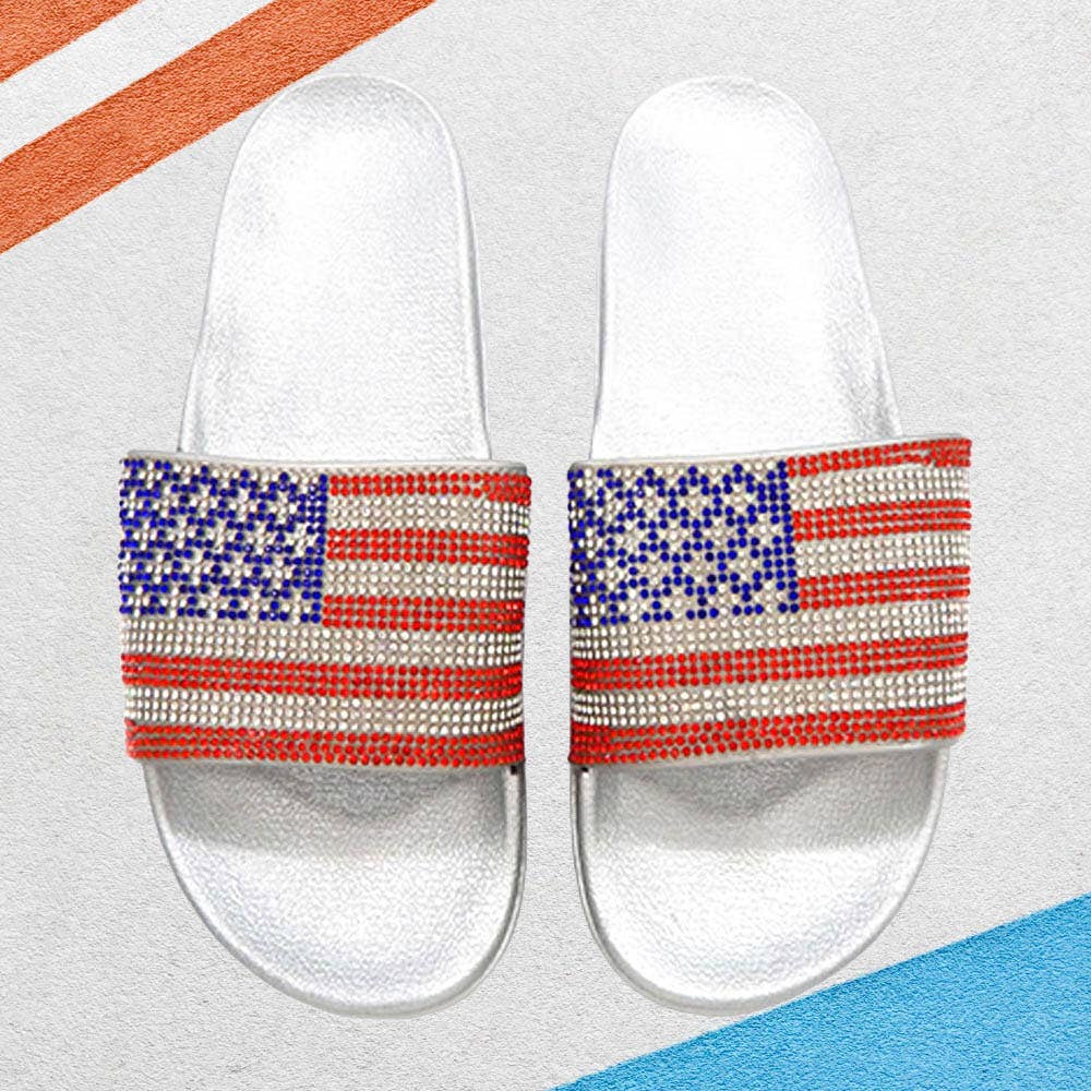 Sensibling Corp. - Wholesale Sandals - Women's - Bling American USA Flag Slide Sandal Slippers0