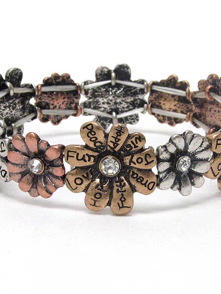 ( U347 ) CRYSTAL INSPIRATION MESSAGE FLOWER LINK BRACELET for wholesale by Jewelry Max