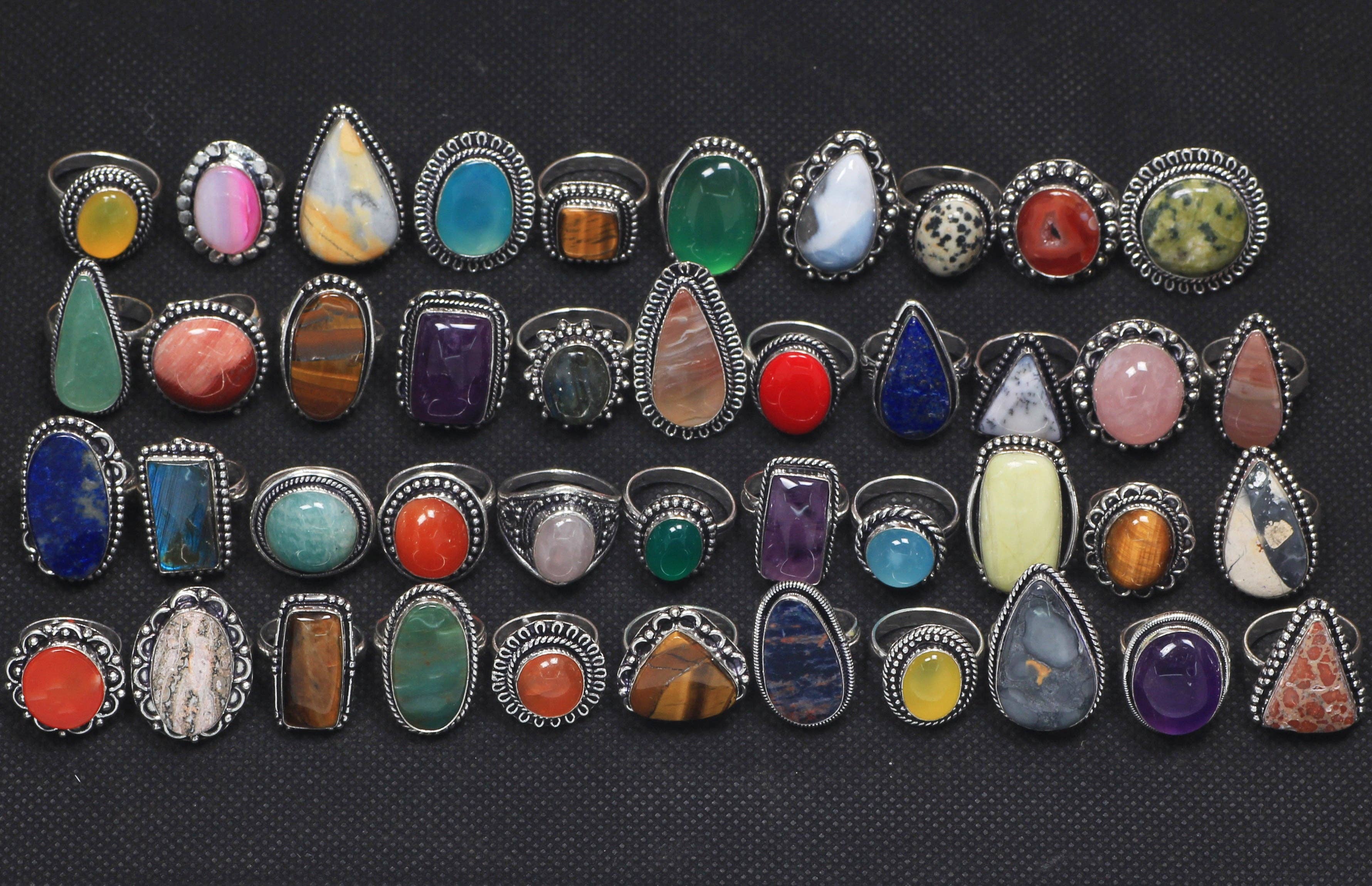 Handmade Jewels – Engroshandel Statementring – Boheme Krystal Ringsæt - Sølvbelagt, Blandede Størrelser, Assorterede Design16