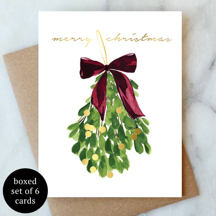 Mistletoe Christmas Greeting Card - Box Set of 6 | Holiday for wholesale by Abigail Jayne Design