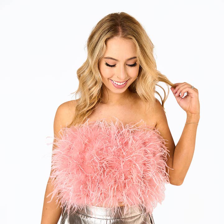Fancy Rose Gold Strapless Feather Top for wholesale by BuddyLove