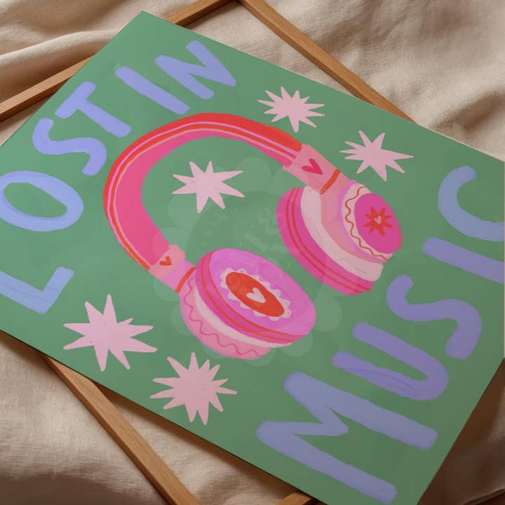 Perso nella musica Arte da parete, Arte colorata, Decorazione dopaminica, Divertente per la vendita all'ingrosso da parte di Kate Fox Design