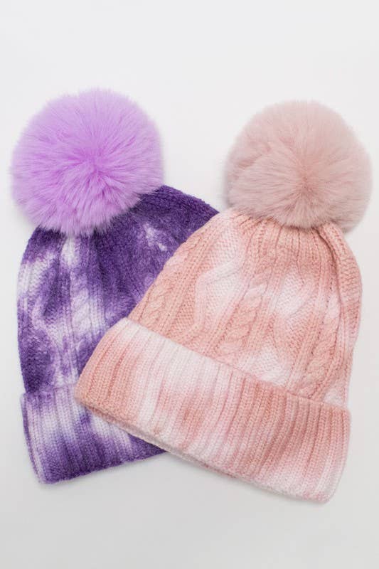 Suzie Q USA - Wholesale Beanie - Women's - Tie Dye Knitted Fur Pom Beanie9